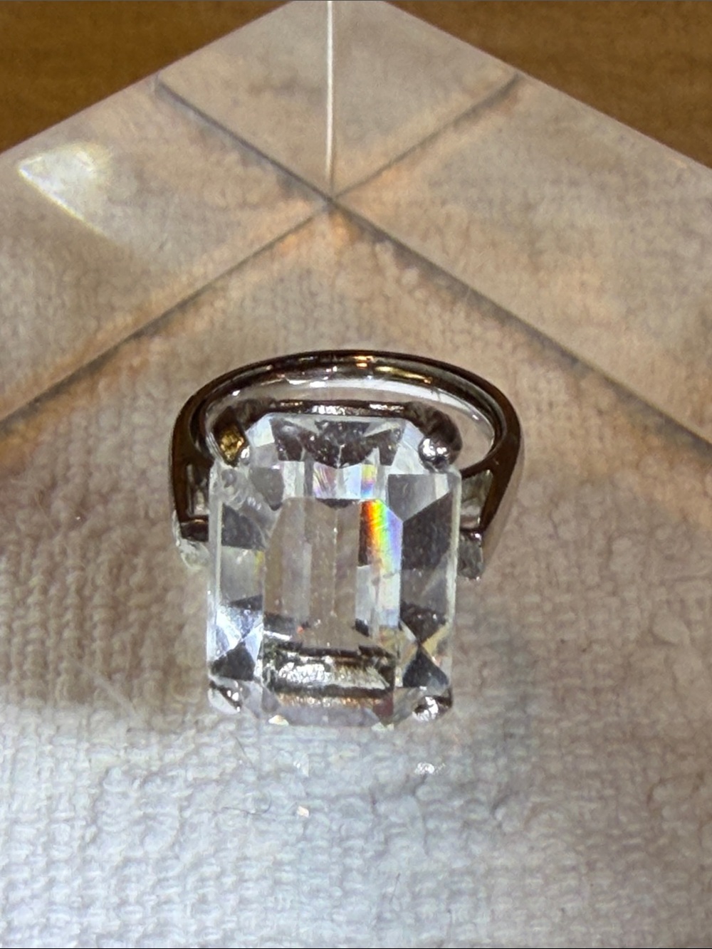 Silver-Tone Clear Crystal Statement Ring - Women Jewelry Sz 5